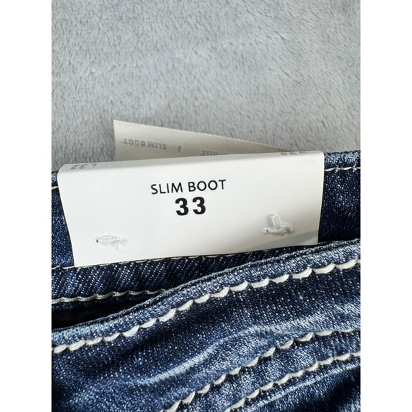 Miss Me women's Bootcut Jeans Dark
Blue Stitch Mid Rise  Size 33 wide leg - Picture 10 of 13